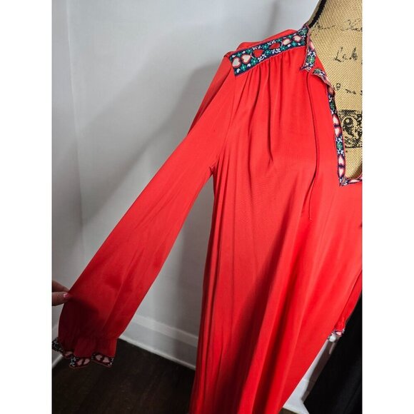 Vintage 70s Red Flowy Kaftan Maxi Dress Bohemian - Picture 13 of 16